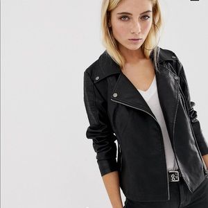 Noisy May Black Faux Leather Moto Jacket